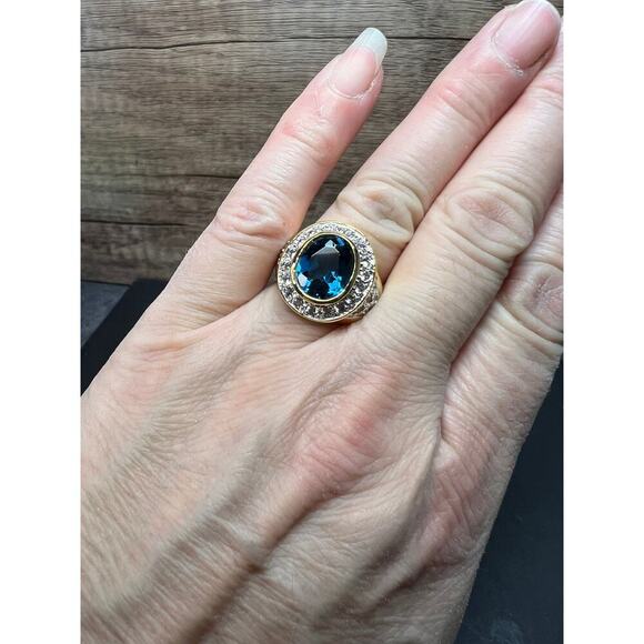 Lab blue spinel and CZ 18k rolled gold ring size 7 - Picture 11 of 16
